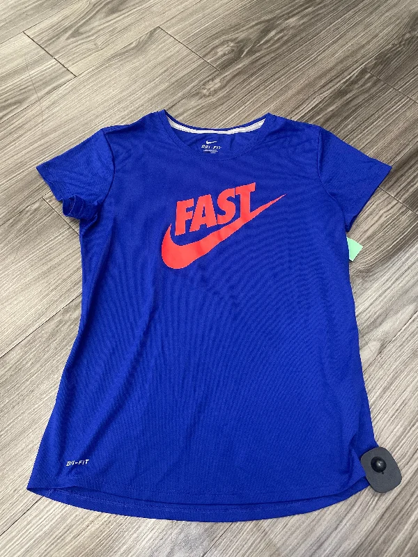 Athletic Top Short Sleeve By Nike In Blue & Orange, Size: M