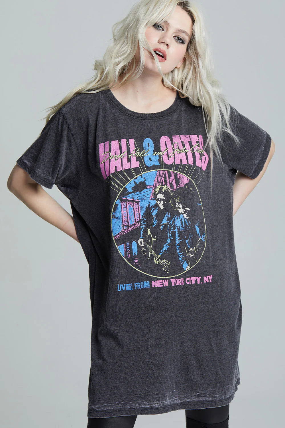 Hall & Oates Dreams T Shirt Dress - Vintage Black