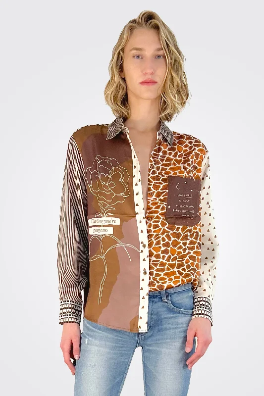 Isabel Mixed Print Shirt - Chocolate