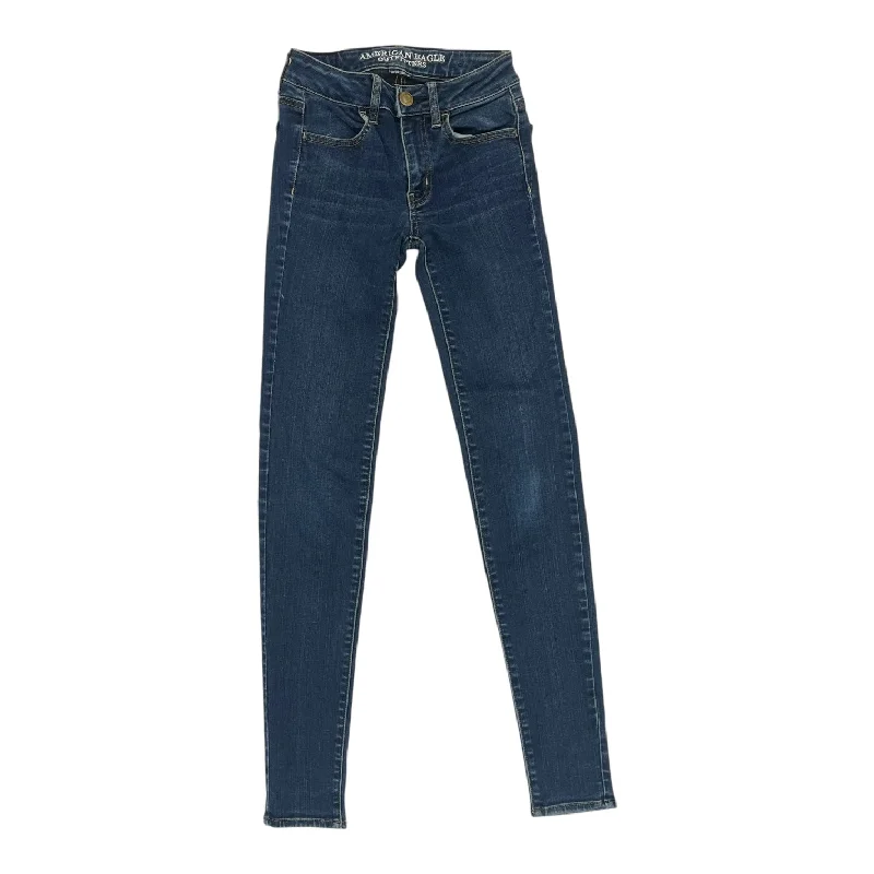 Jeans Skinny By American Eagle In Blue Denim, Size:0