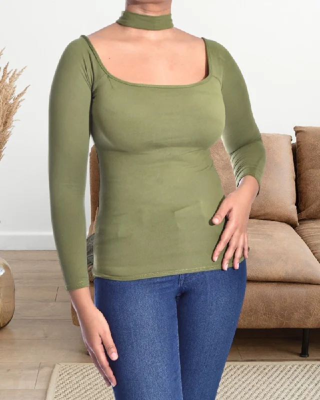 Ladies Olive Green Choker Top