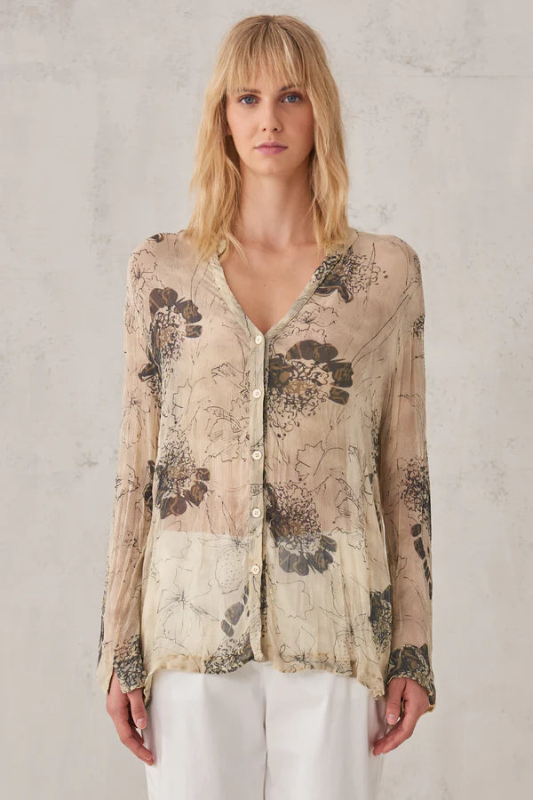 Printed Viscose Crepe Shirt - Sand