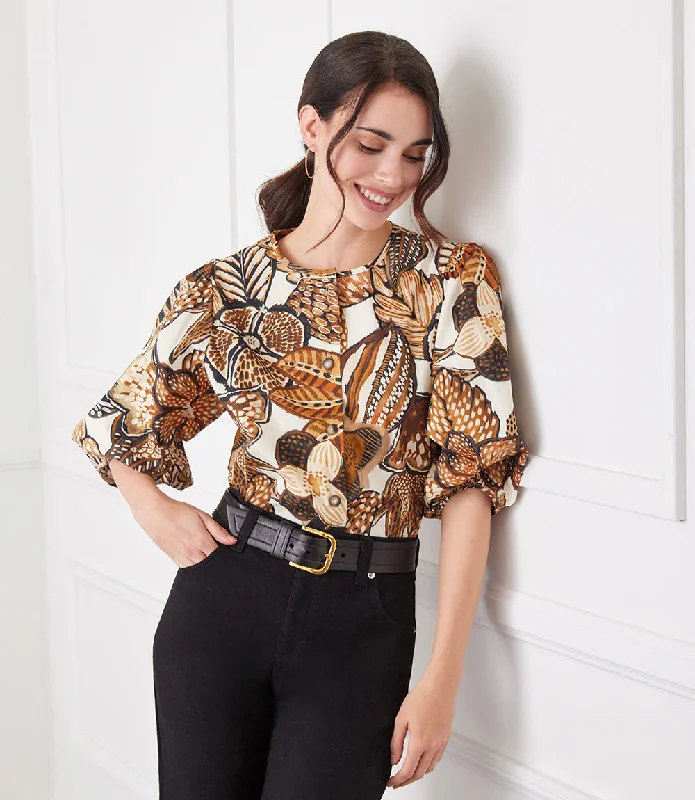 Puff Sleeve Button Front Shirt