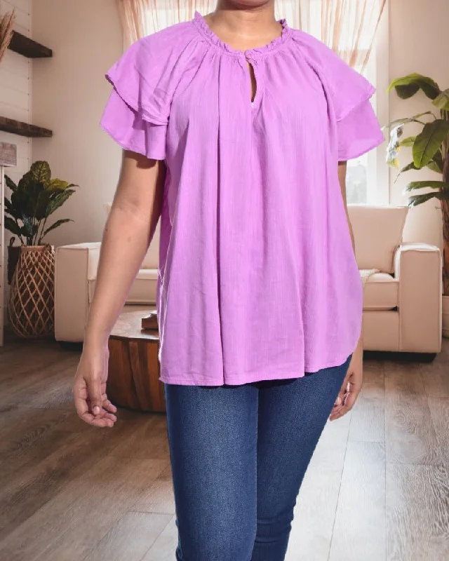 Purple Flutter Sleeve Top