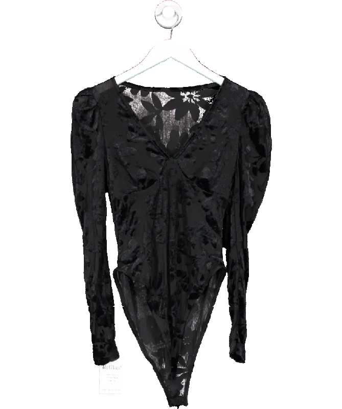 SHEIN Black Mesh And Flower Bodysuit UK XS