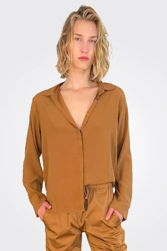 Silk Satin Shirt - Camel