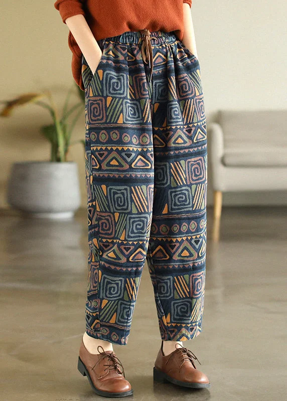 Chic Plaid Pockets Elastic Waist Crop Pants Summer