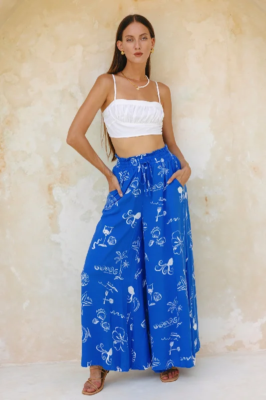 Mariselle Blue Ocean Abstract Wide Leg Pants