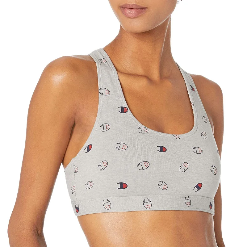 Champion Women's Logo-Print Racerback Sports Bra, Oxford Grey, XS