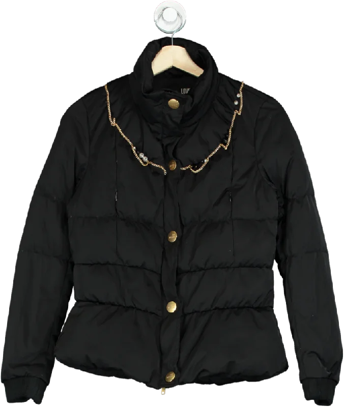 Love Moschino Black Quilted Jacket with Pearl & Chain Detail UK 12