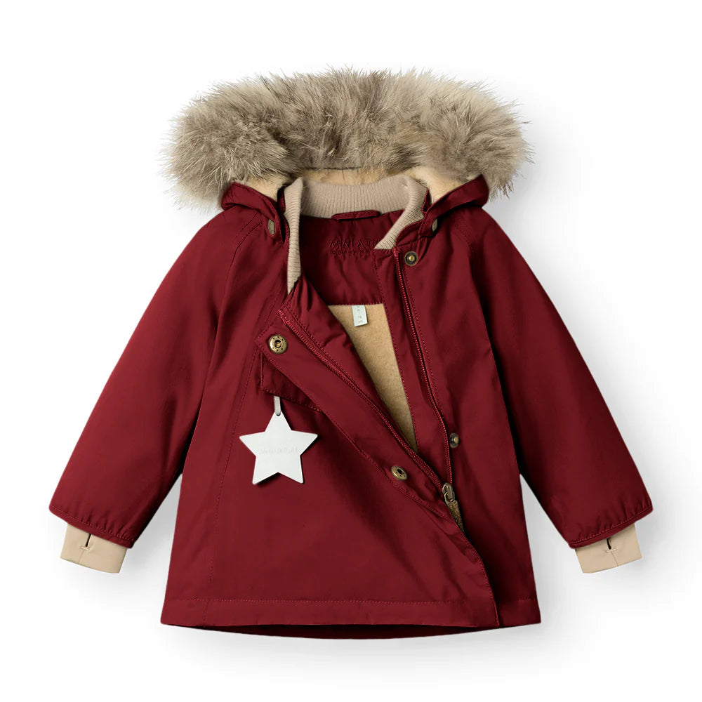 >MINI A TURE Kids WANG Winter Jacket w/ Fur Hat - Red Merlot