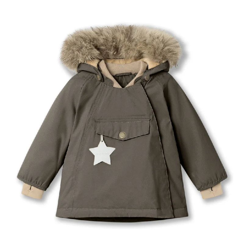 >MINI A TURE Kids WANG Winter Jacket w/ Fur Hat - Tarmac green