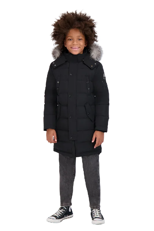 Moose Knuckles Kids Unisex Winter Jacket Parka in Black / Black Frost Fox Fur