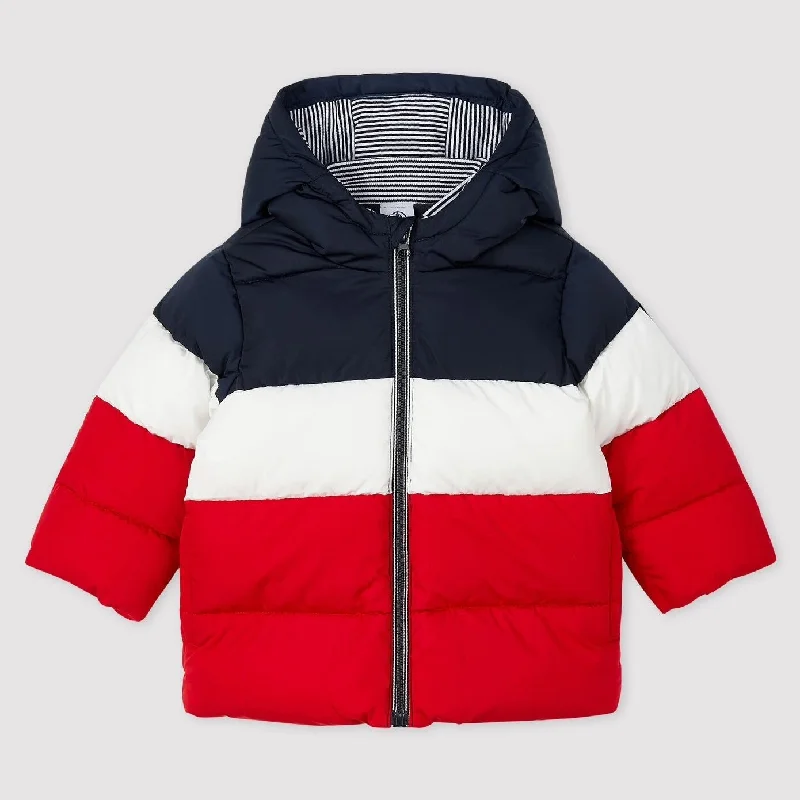 Petit Bateau Baby Quilted Down Jacket - Smoking Blue/White/Red