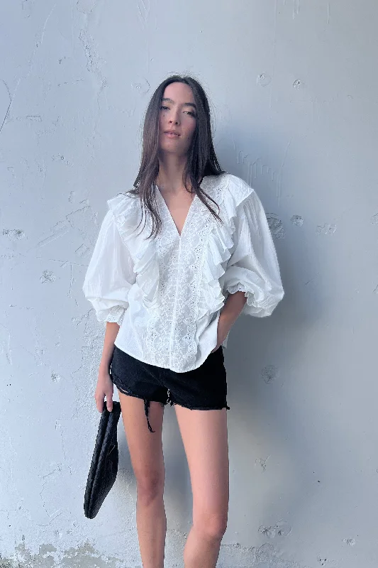 RUFFLED V-NECK BLOUSE