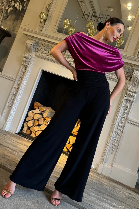 Carbon jumpsuit in magenta velvet & black