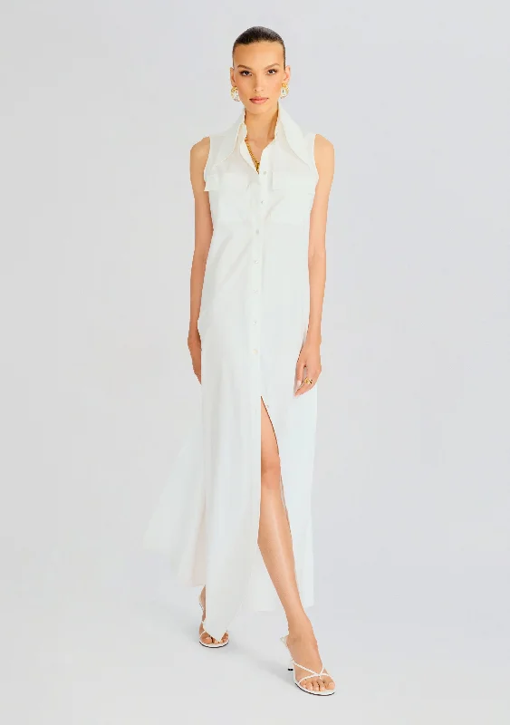 Sleeveless Floor Length Shirt Dress