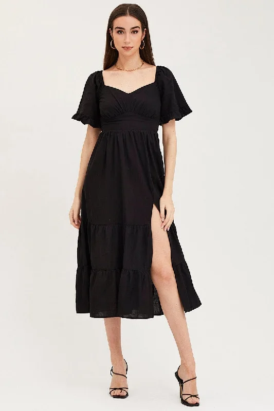 Black Bust Dress Short Sleeve Maxi