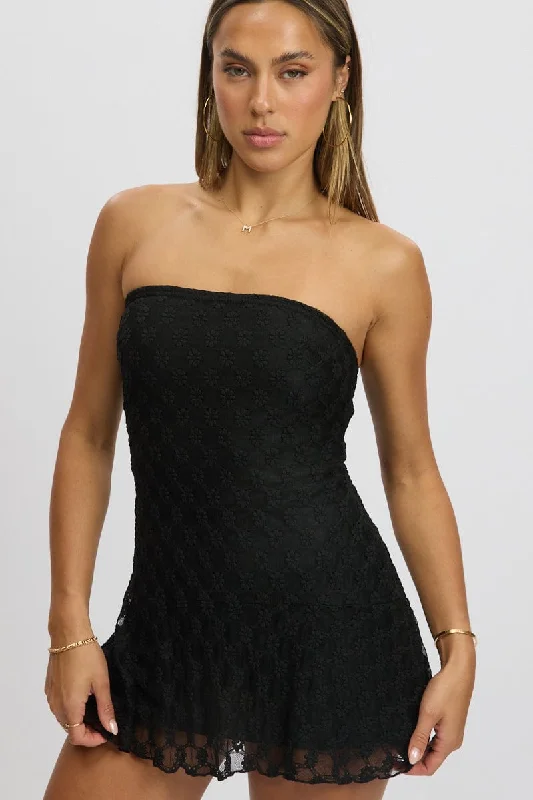 Black Mini Dress Strapless Lace