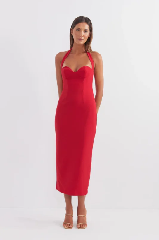 Socialite Halter Midi Dress Flame