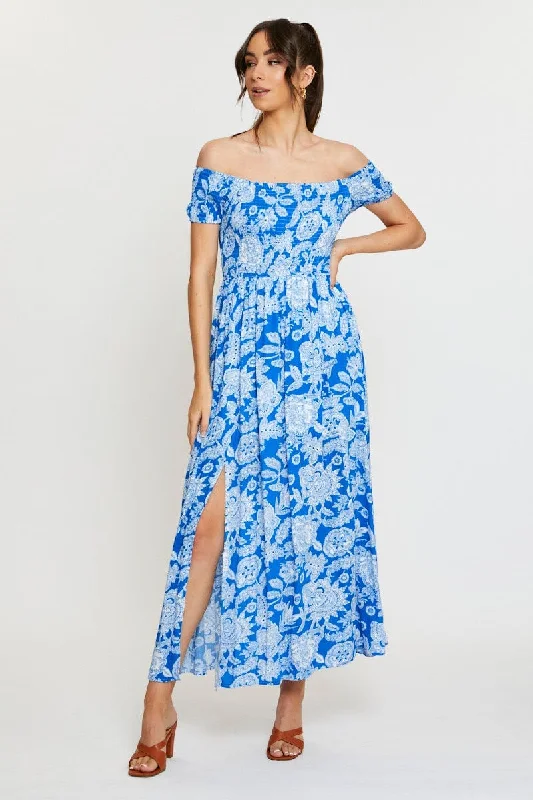 Print Maxi Dress Off Shoulder Evening