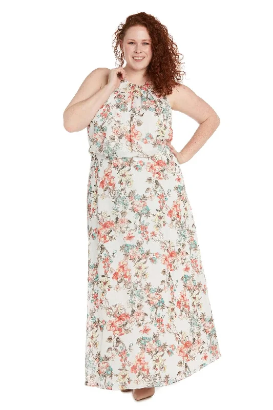 R&M Richards 1121W Long Plus Size Halter Floral Maxi Dress