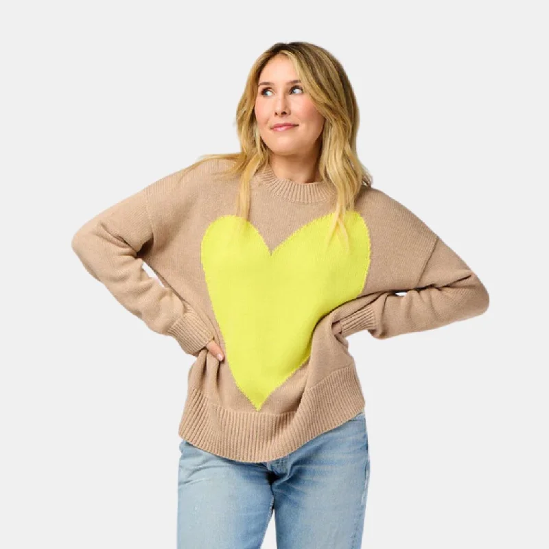 Benton Imperfect Heart Sweater (Taupe + Citron)