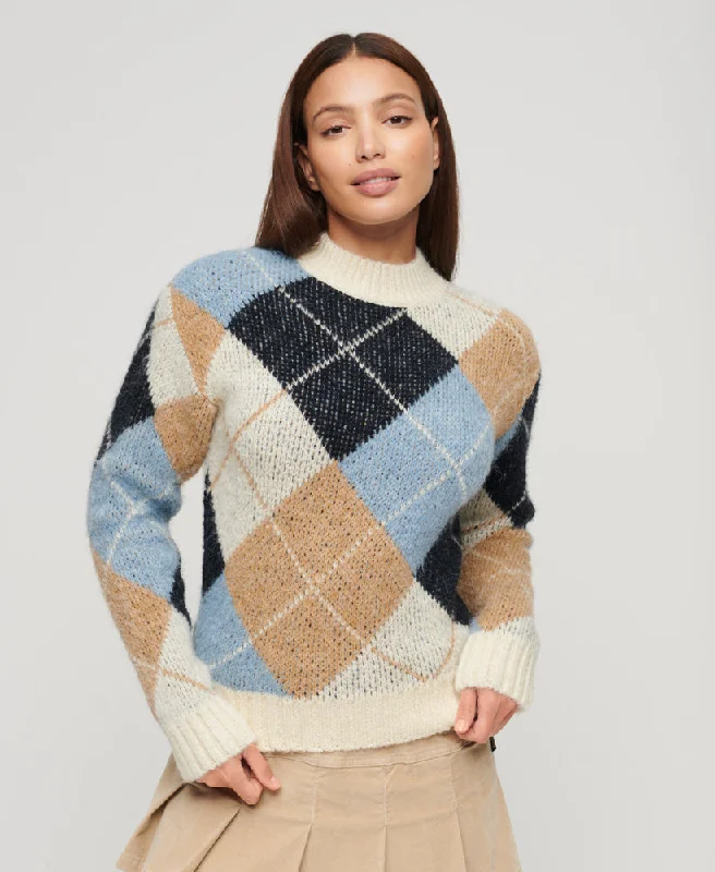 Boxy Pattern Knit Jumper | Cream Argyle