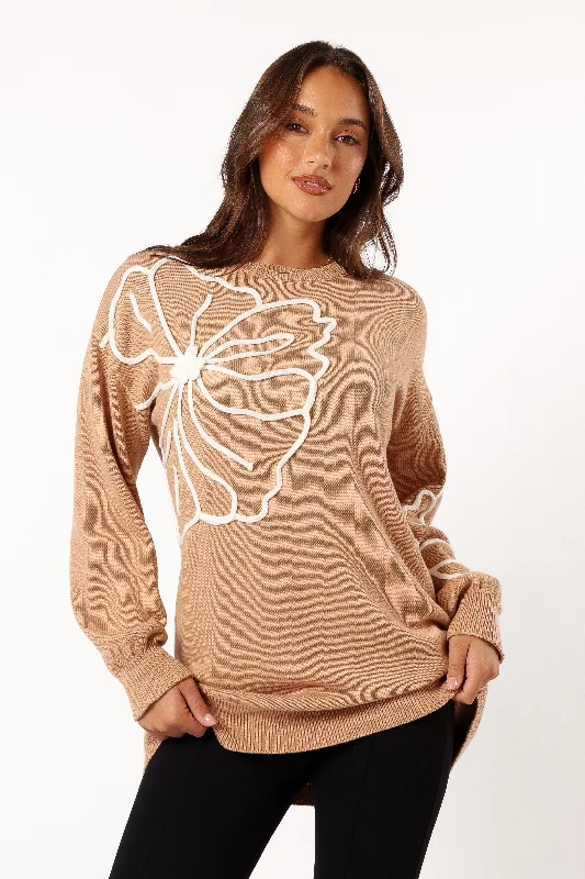 Carmello Flower Knit Sweater - Mocha