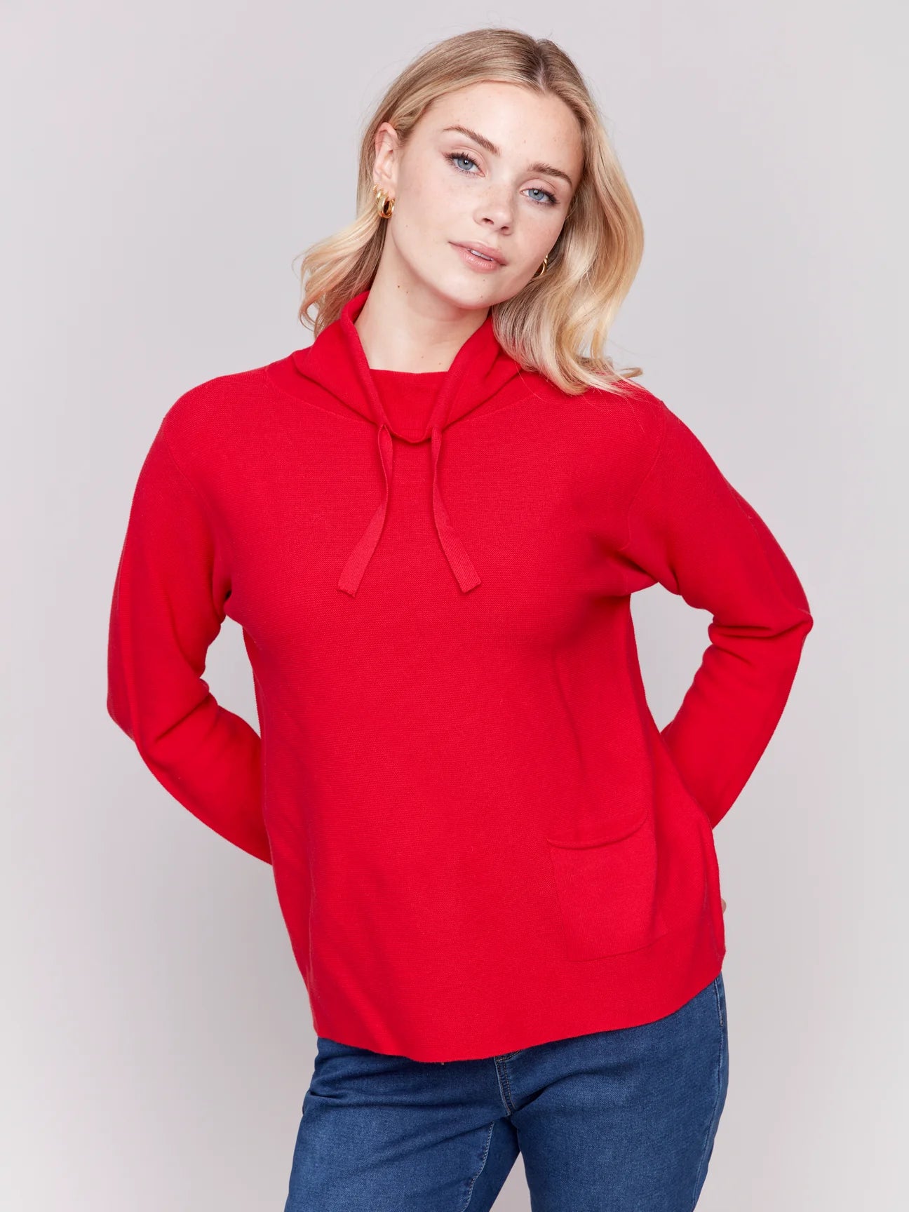 Charlie B Ottoman Stitch Mock-Neck Sweater With Front Pocket - C2419W-348B