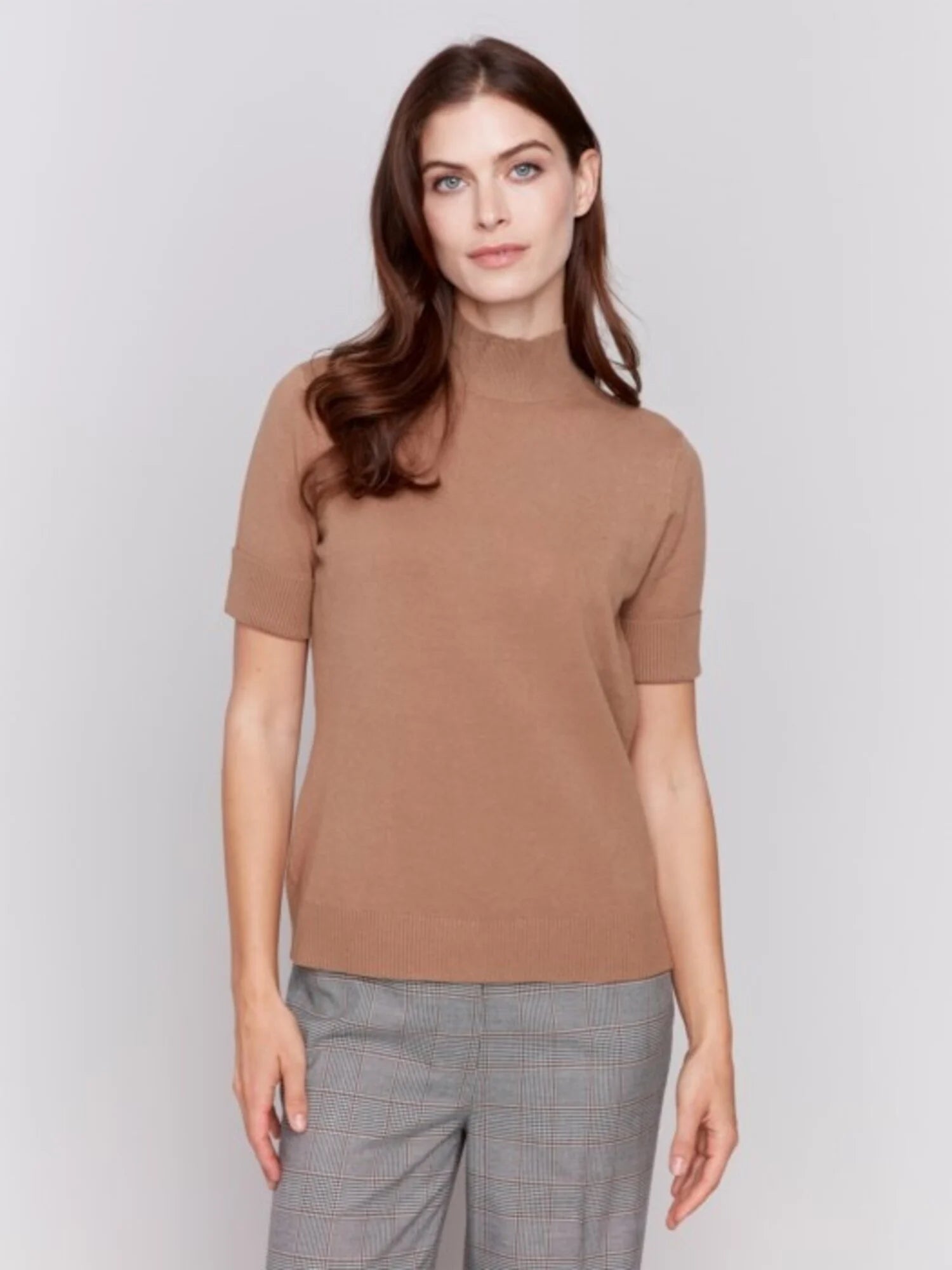 Charlie B Mock-Neck Short Sleeve Light Weight Sweater - C2677-464A