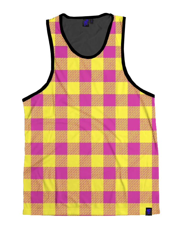 Neon Pink & Yellow Plaid Unisex Tank Top