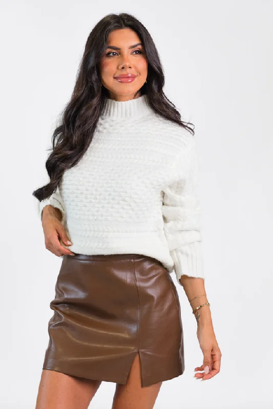 Fireside Moment Ivory Cable Knit Mock Neck Sweater SALE FINAL SALE