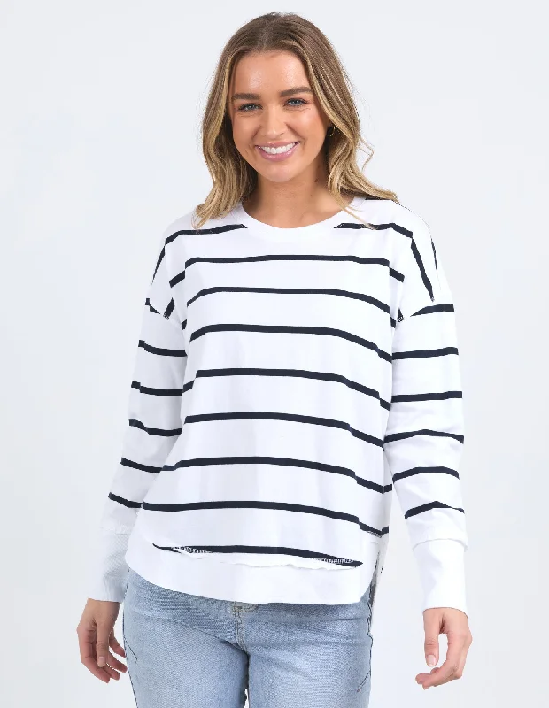 Foxwood Farrah Stripe Long Sleeve White/Navy Stripe