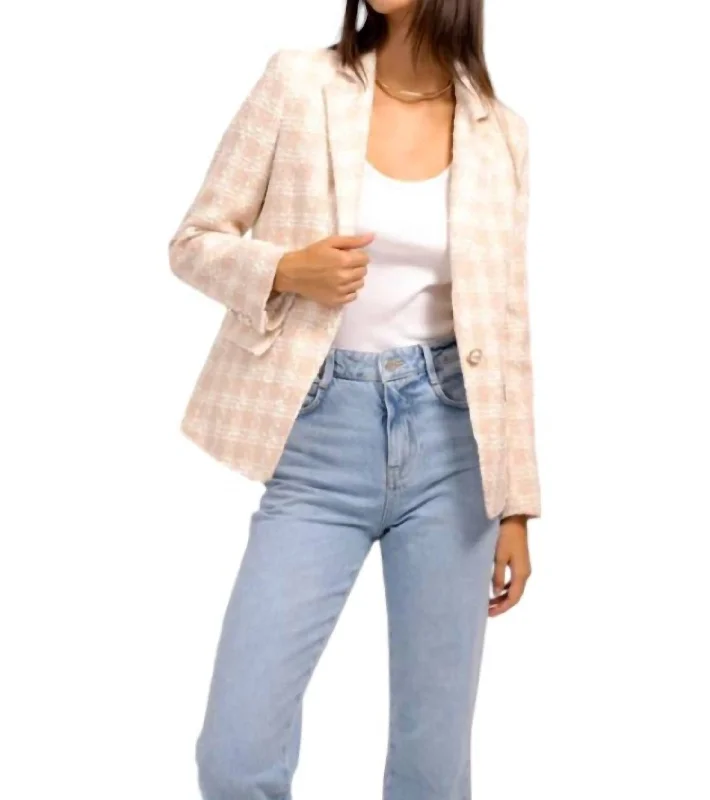 Jasper Patched Tweed Blazer In Baby Pink