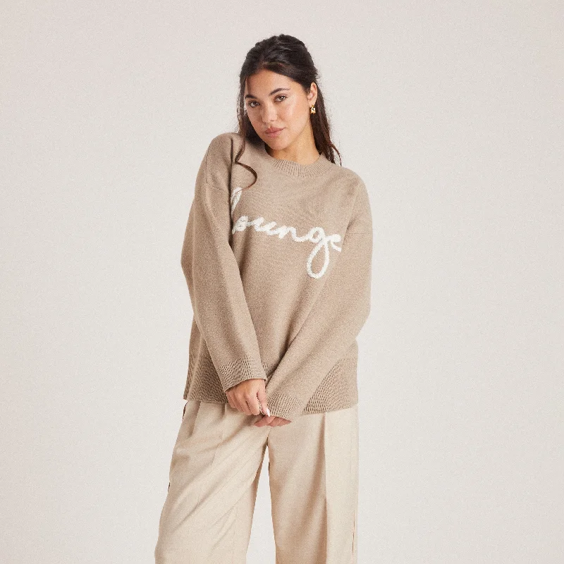 Lounge Knitted Crew Neck Jumper - Bread