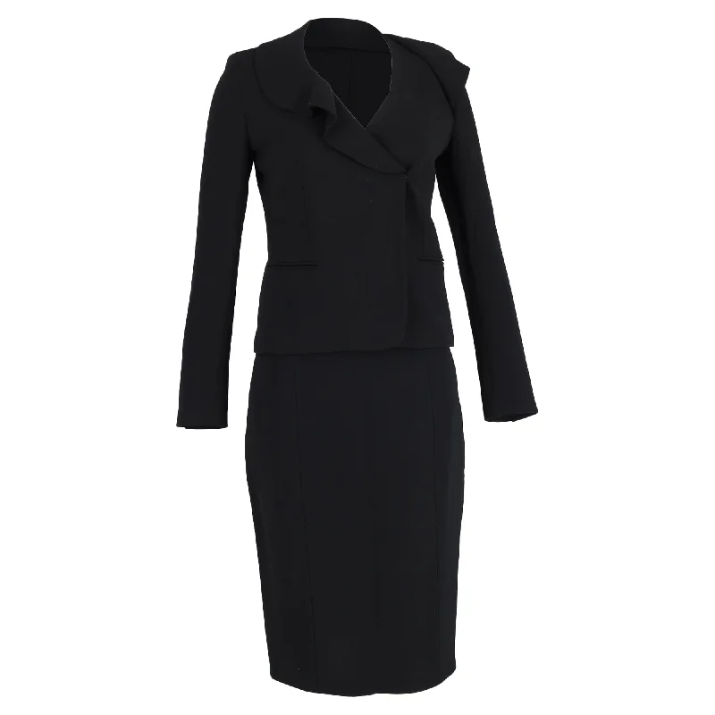 Max Mara Shawl Collar Blazer and Midi Pencil Skirt Set in Black Wool