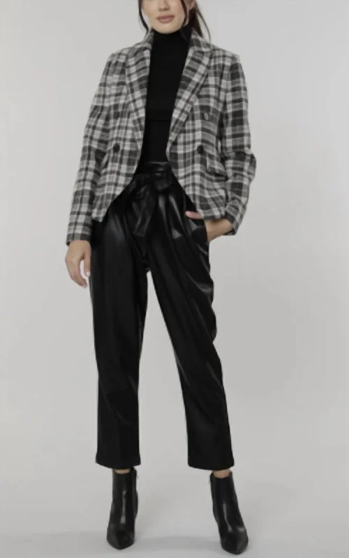 Plaid Double Breasted Blazer In Black/grey Plaid