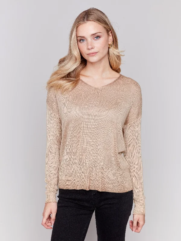 Snow Wash V-Neck Sweater - Truffle